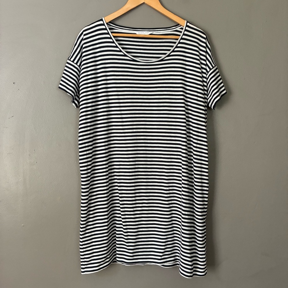EVERLANE Coastal Preppy Striped T-Shirt Dress Tee | Cotton Effortless Summer M - Picture 2 of 8